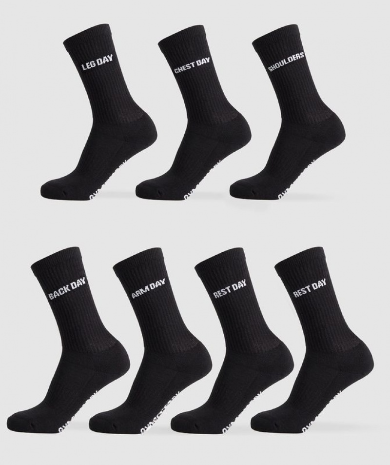 Calcetines Gymshark GFX Crew Socks 7PK Negras | MJNAL4983