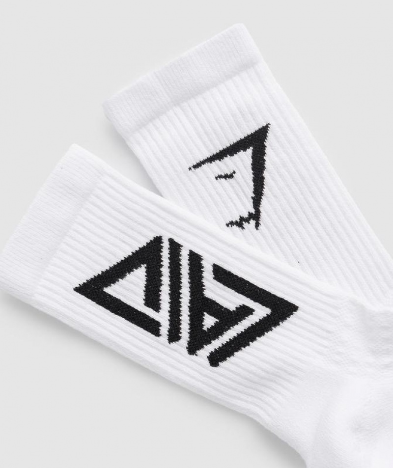 Calcetines Gymshark GS x David Laid Crew Socks 1pk Blancas | SALDV3146