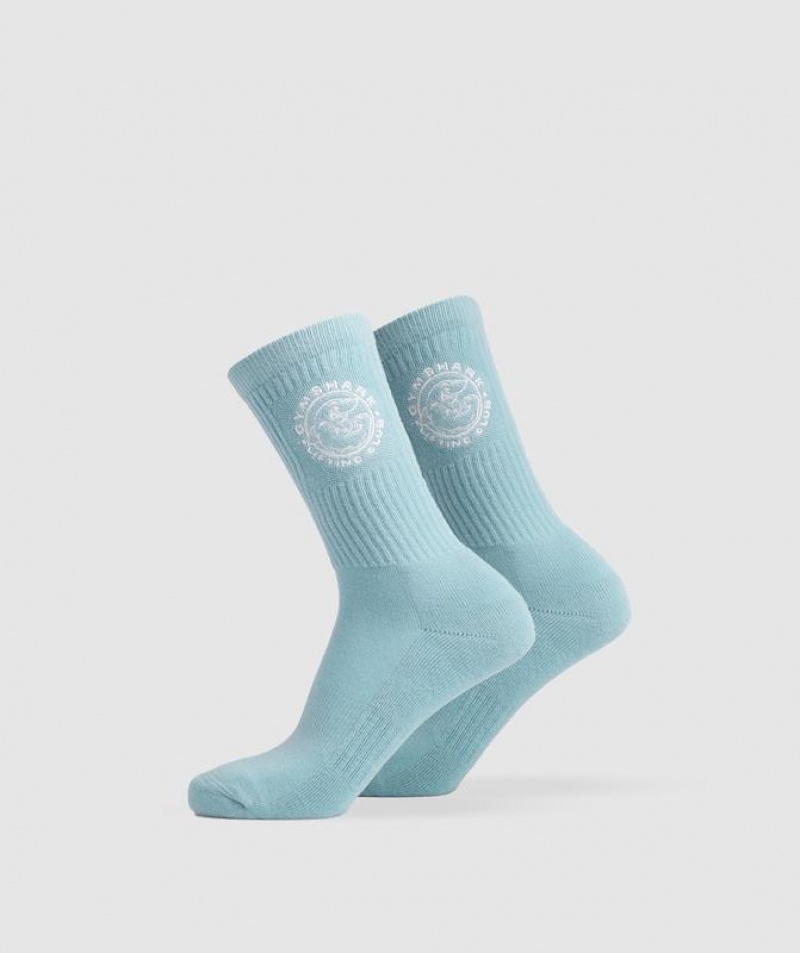 Calcetines Gymshark Legacy Crew Socks 2pk Iceberg Blue/White | JGOPD2035