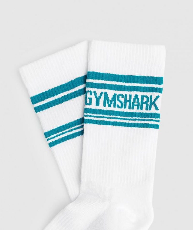 Calcetines Gymshark Stripe Crew Single Azules | LHUQS1354