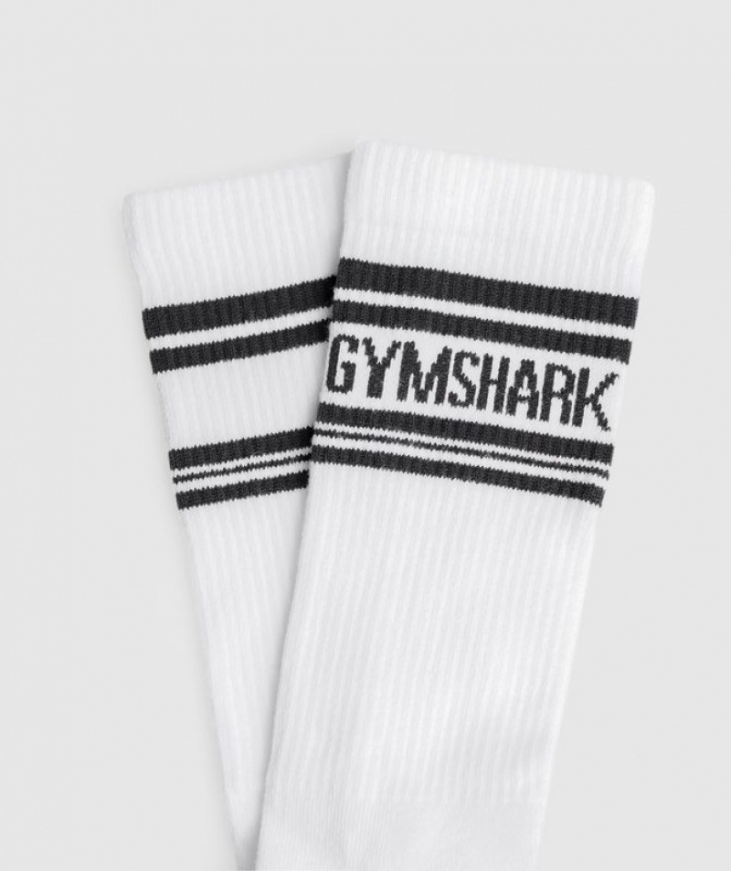 Calcetines Gymshark Stripe Crew Single White/Black | YVATZ4508