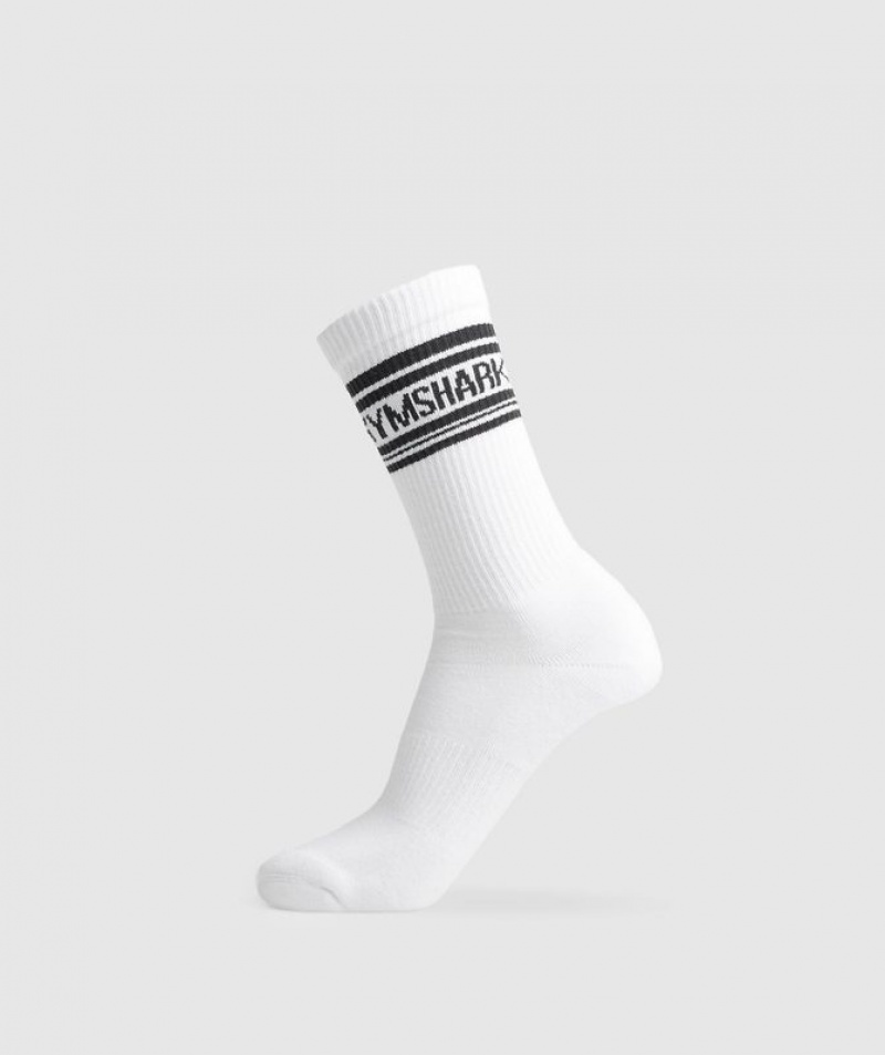 Calcetines Gymshark Stripe Crew Single White/Black | YVATZ4508