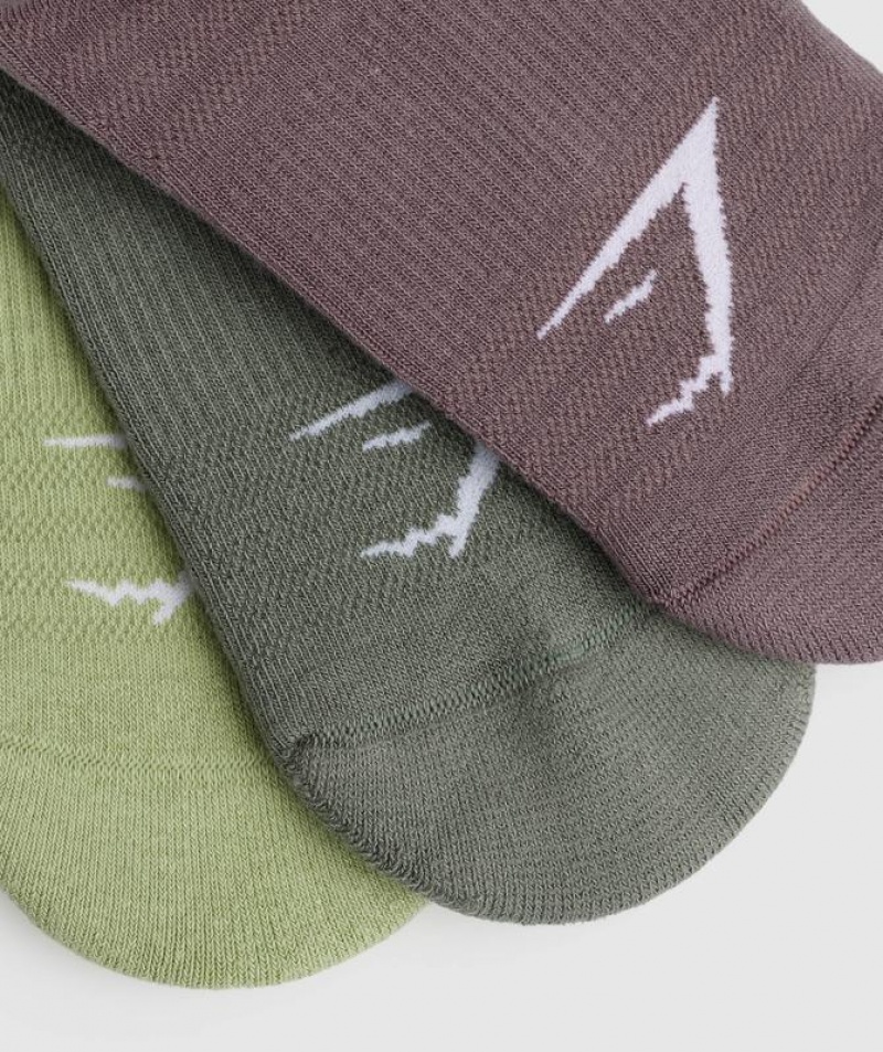 Calcetines Gymshark Trainer Socks 3pk Verde | RBVMZ1356