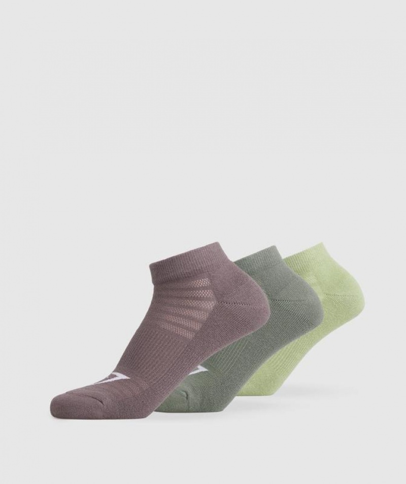 Calcetines Gymshark Trainer Socks 3pk Verde | RBVMZ1356