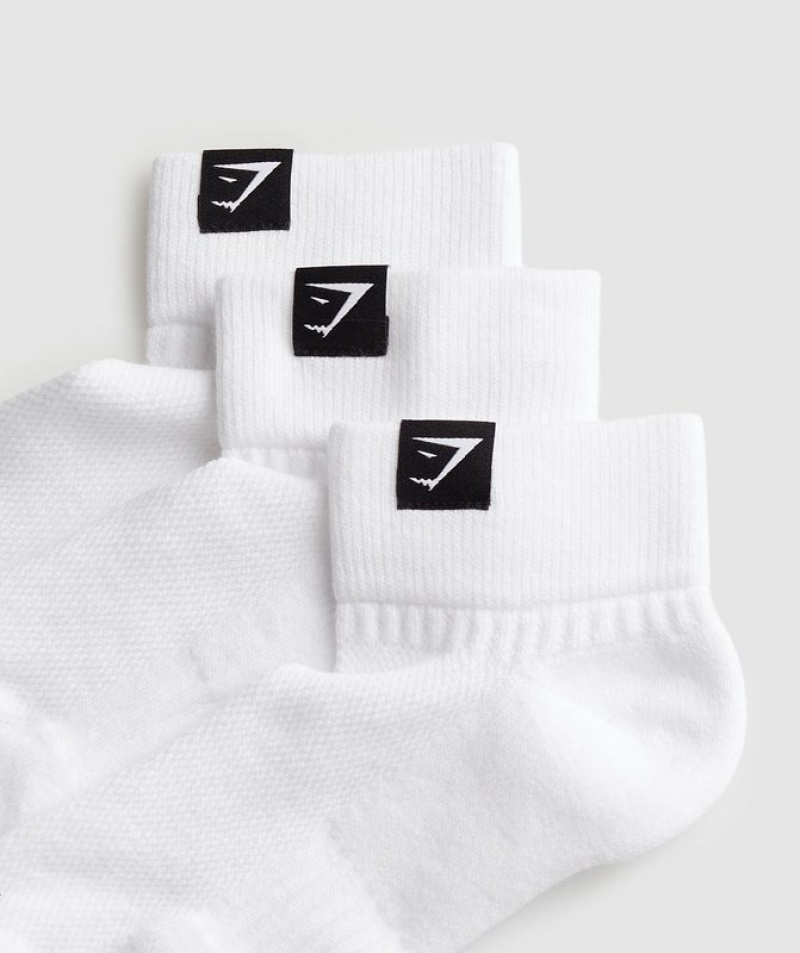 Calcetines Gymshark Woven Tab Quarter Socks 3pk Blancas | MFWCA3145