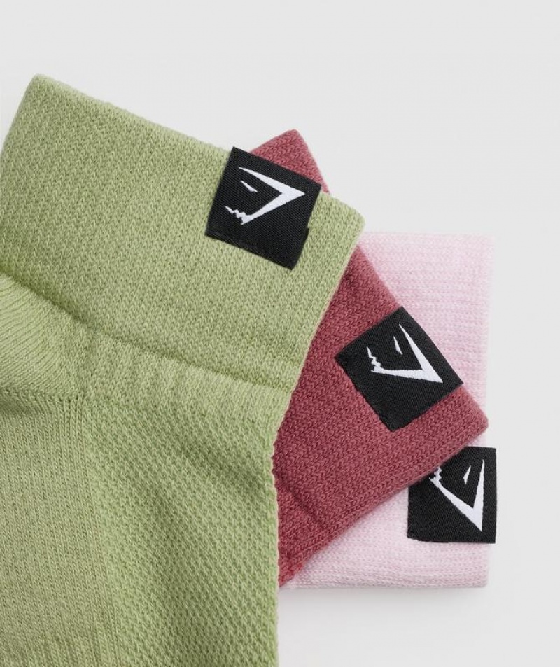 Calcetines Gymshark Woven Tab Quarter Socks 3pk Verde | NHYIT6104