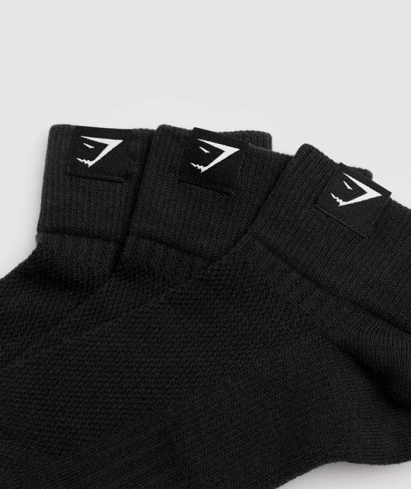 Calcetines Gymshark Woven Tab Quarter Socks 3pk Negras | KFLTP6190