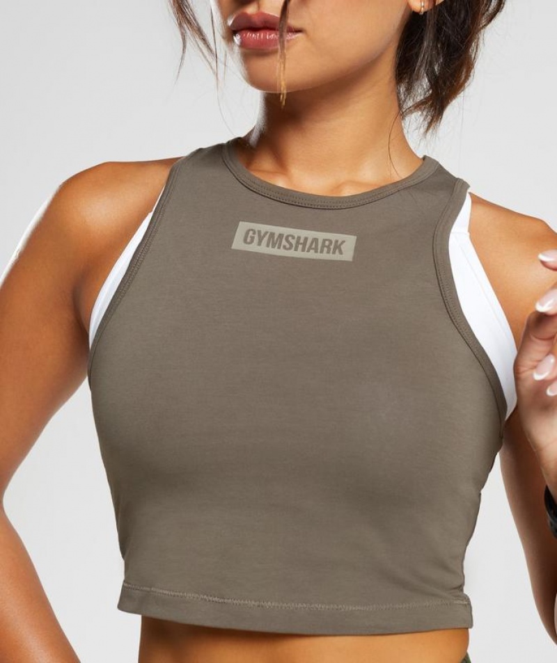 Camiseta Tirantes Gymshark Block Crop Tank Camuflaje Marrones | RBMYV9406