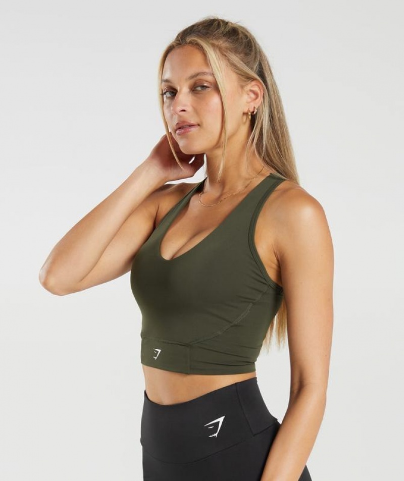 Camiseta Tirantes Gymshark Crop Mesh Tank Verde Oliva Oscuro Verde | TZVXU9027