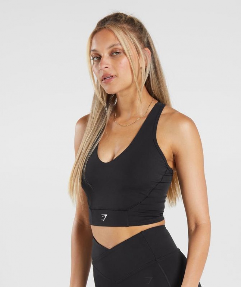 Camiseta Tirantes Gymshark Crop Mesh Tank Negras | GPUBX8231