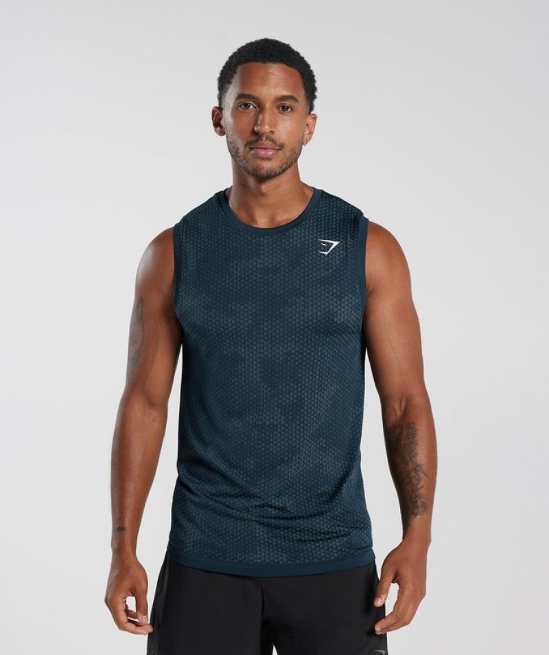 Camiseta Tirantes Gymshark Deporte Seamless Tank Navy/Denim Teal | TFWKR0241