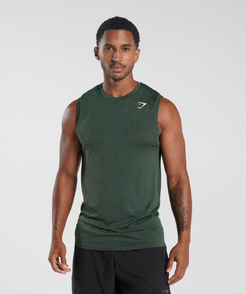 Camiseta Tirantes Gymshark Deporte Seamless Tank Fog Green/Black | TOBRA7108