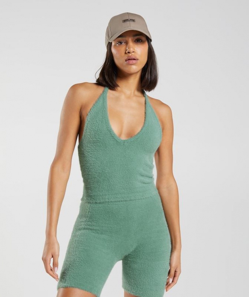 Camiseta Tirantes Gymshark Whitney Eyelash Knit Midi Halter Top Verde | VXCGP0974