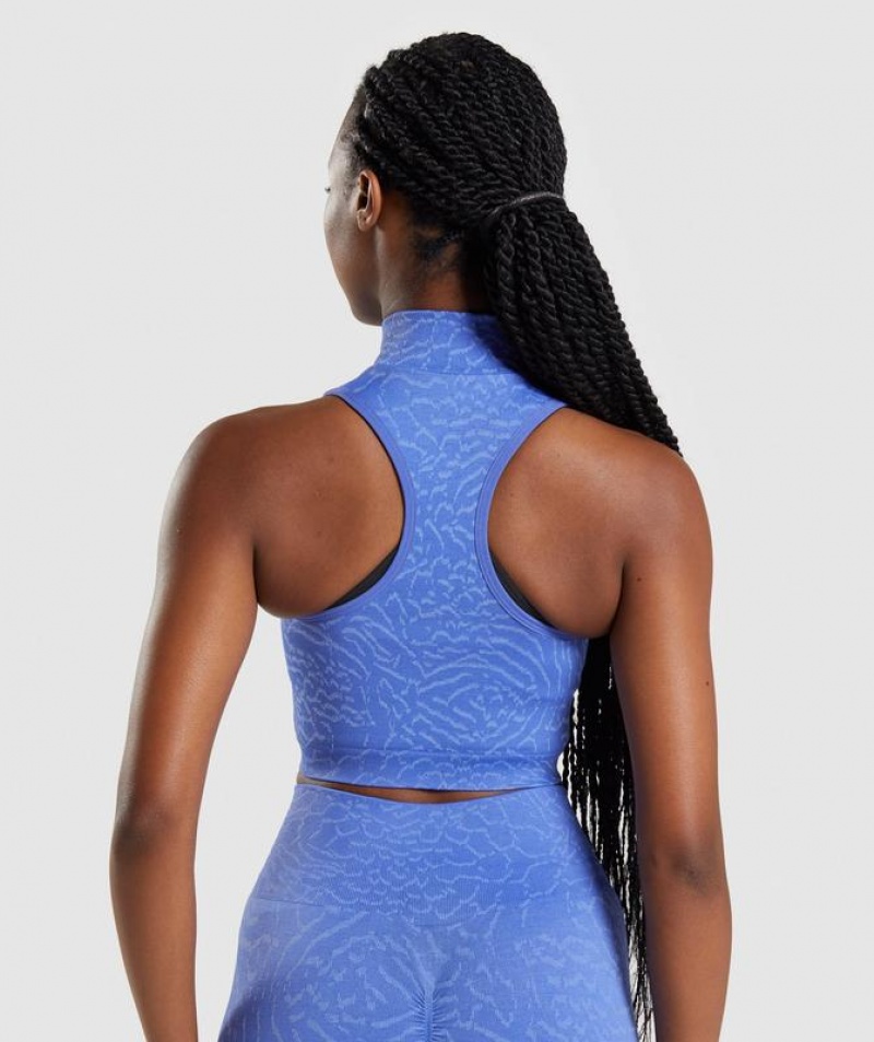 Crop Tops Gymshark Adapt Animal Seamless Crop 1/2 Zip Azules | UGFOV4691