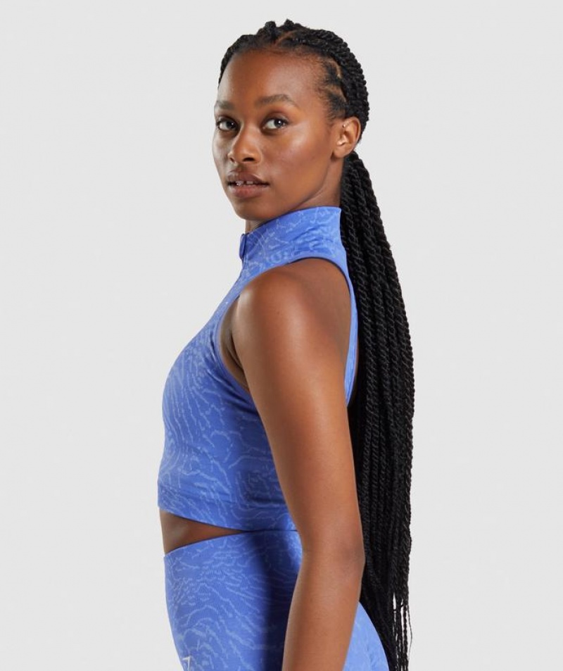 Crop Tops Gymshark Adapt Animal Seamless Crop 1/2 Zip Azules | UGFOV4691