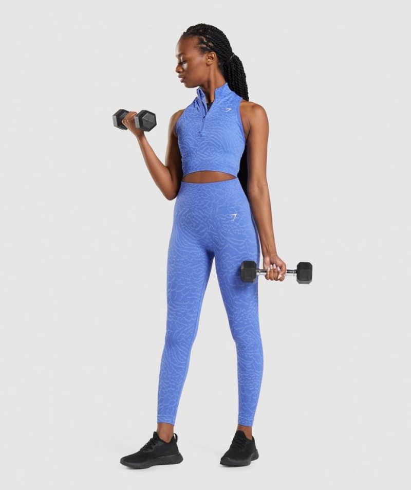 Crop Tops Gymshark Adapt Animal Seamless Crop 1/2 Zip Azules | UGFOV4691