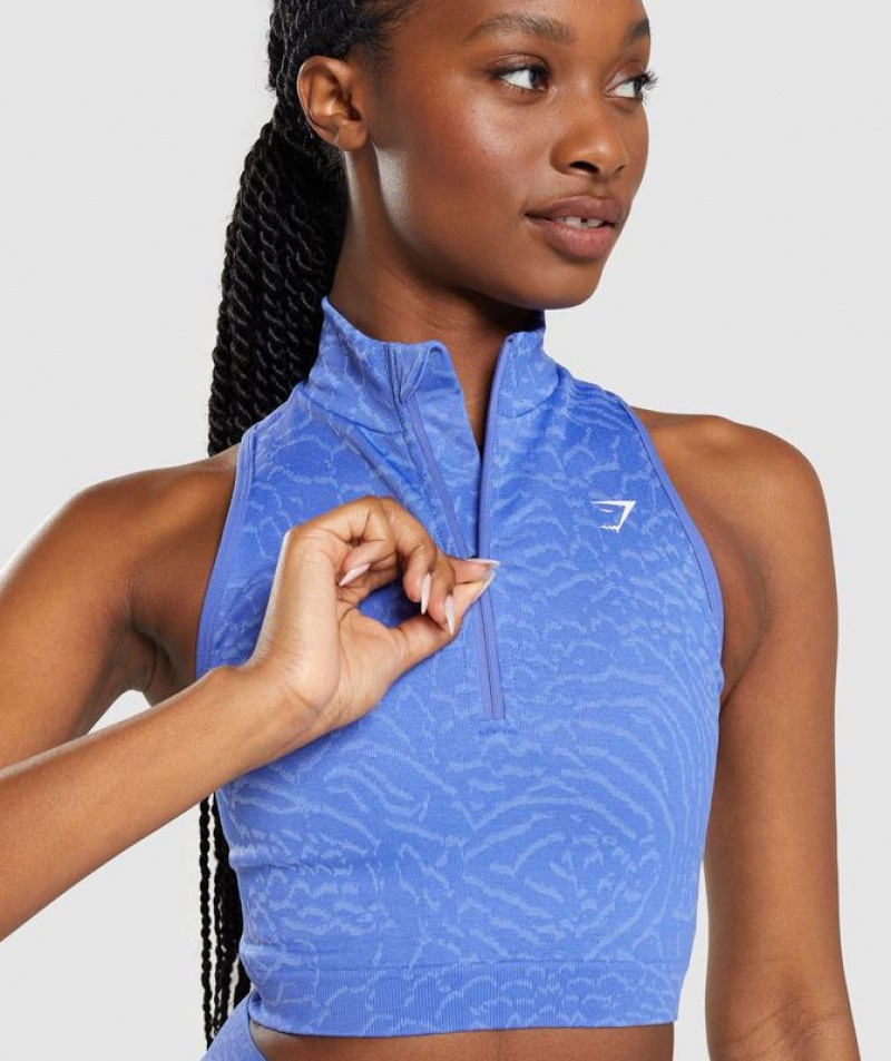 Crop Tops Gymshark Adapt Animal Seamless Crop 1/2 Zip Azules | UGFOV4691