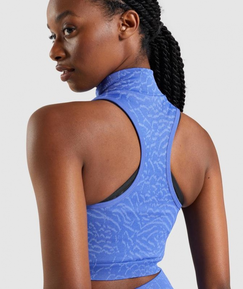 Crop Tops Gymshark Adapt Animal Seamless Crop 1/2 Zip Azules | UGFOV4691