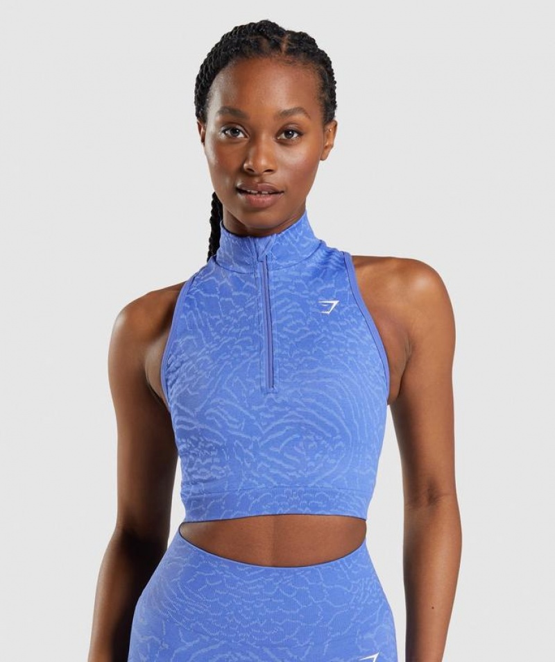 Crop Tops Gymshark Adapt Animal Seamless Crop 1/2 Zip Azules | UGFOV4691