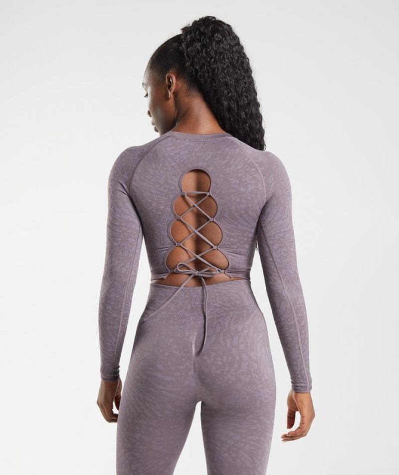 Crop Tops Gymshark Adapt Animal Seamless Encaje Up Back Top Wild | Musk Lilac | HKRJM3089