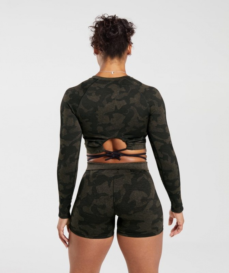 Crop Tops Gymshark Adapt Camo Seamless Acanalado Long Sleeve Crop Top Marrones | YQVUR0932