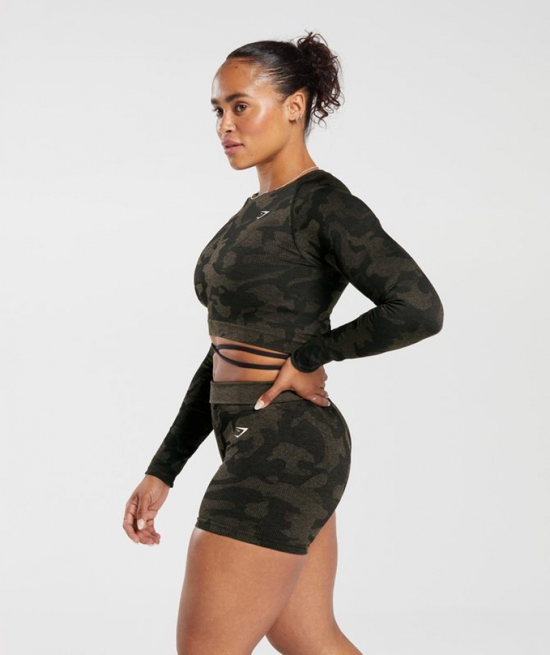 Crop Tops Gymshark Adapt Camo Seamless Acanalado Long Sleeve Crop Top Marrones | YQVUR0932