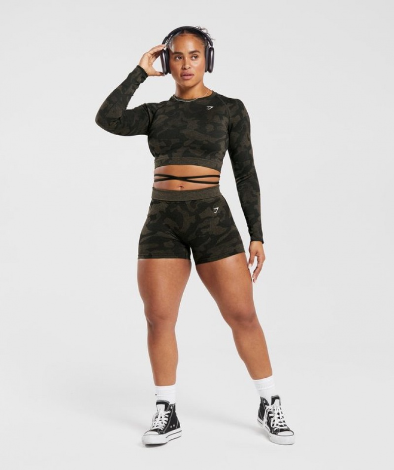 Crop Tops Gymshark Adapt Camo Seamless Acanalado Long Sleeve Crop Top Marrones | YQVUR0932