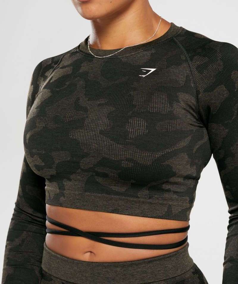 Crop Tops Gymshark Adapt Camo Seamless Acanalado Long Sleeve Crop Top Marrones | YQVUR0932