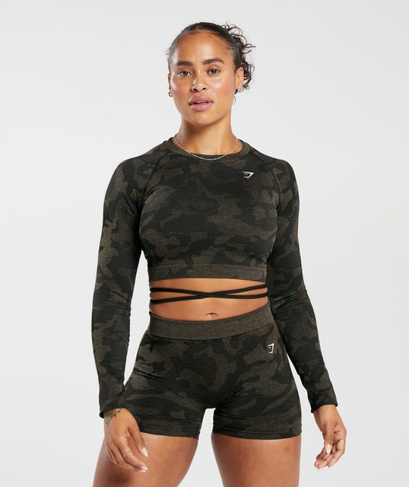 Crop Tops Gymshark Adapt Camo Seamless Acanalado Long Sleeve Crop Top Marrones | YQVUR0932