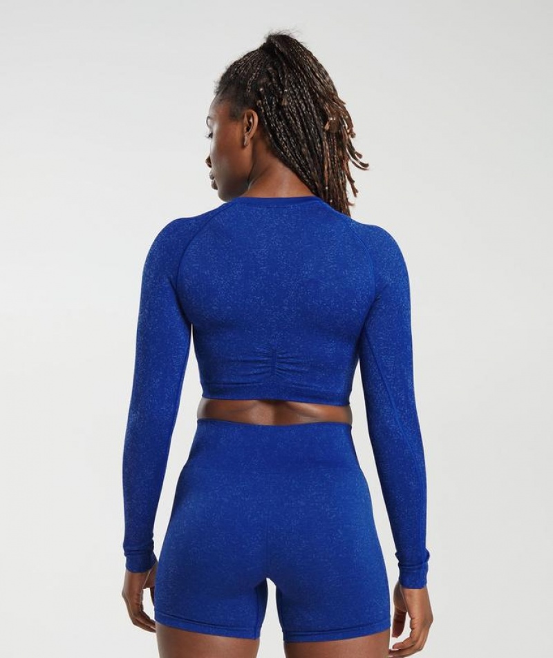 Crop Tops Gymshark Adapt Fleck Seamless Long Sleeve Crop Top Azules | HJUIW4183