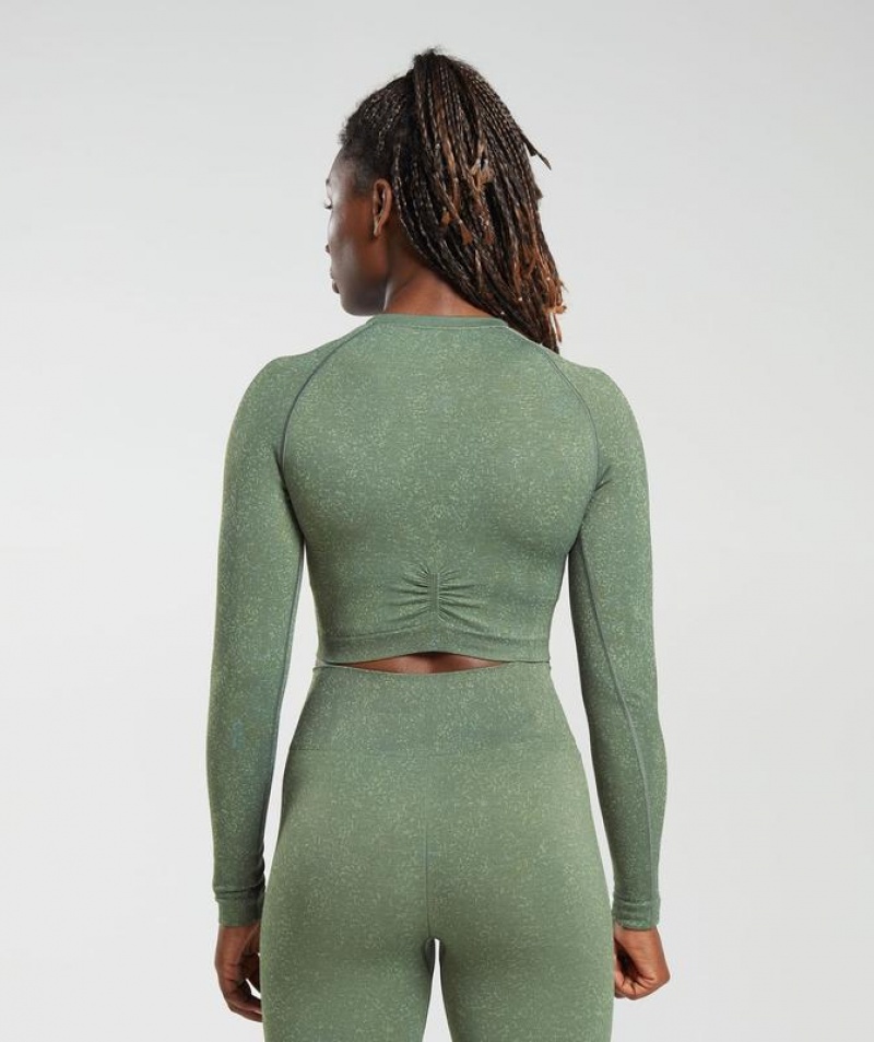 Crop Tops Gymshark Adapt Fleck Seamless Long Sleeve Crop Top Verde | JEHPM1657