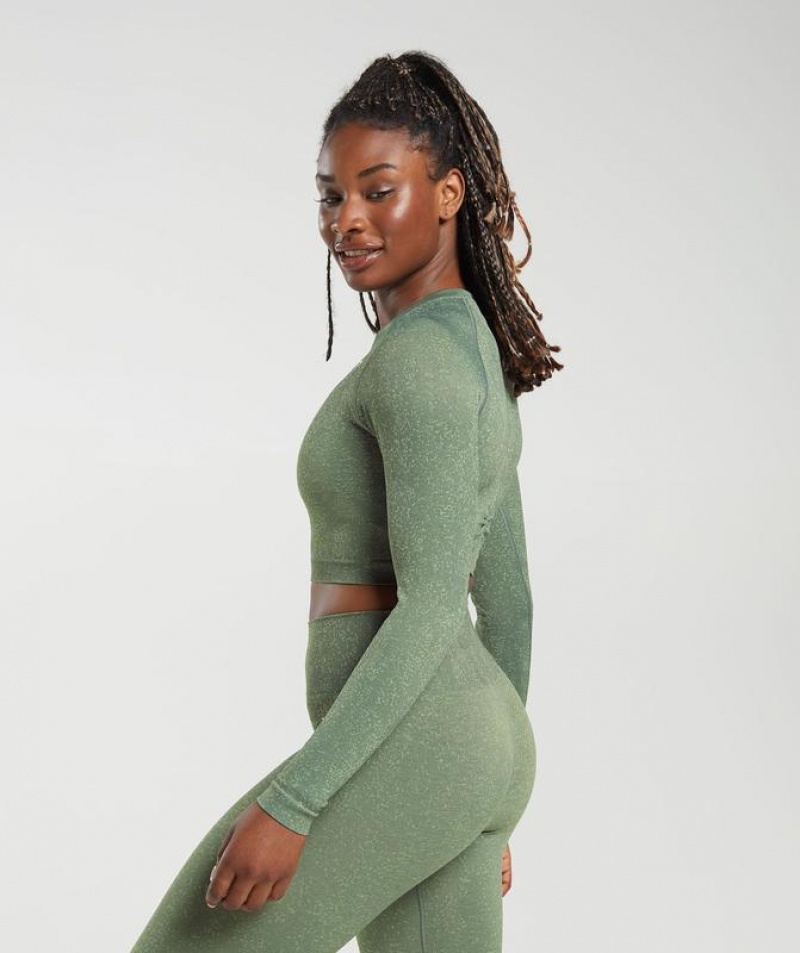 Crop Tops Gymshark Adapt Fleck Seamless Long Sleeve Crop Top Verde | JEHPM1657