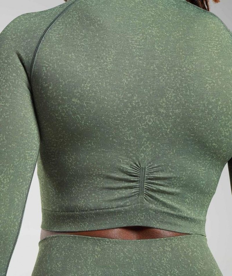 Crop Tops Gymshark Adapt Fleck Seamless Long Sleeve Crop Top Verde | JEHPM1657