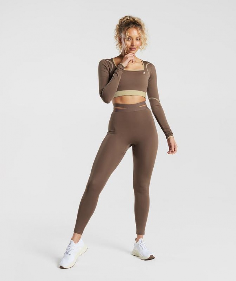 Crop Tops Gymshark Contrast Long Sleeve Crop Top Beige | BDFSL6190