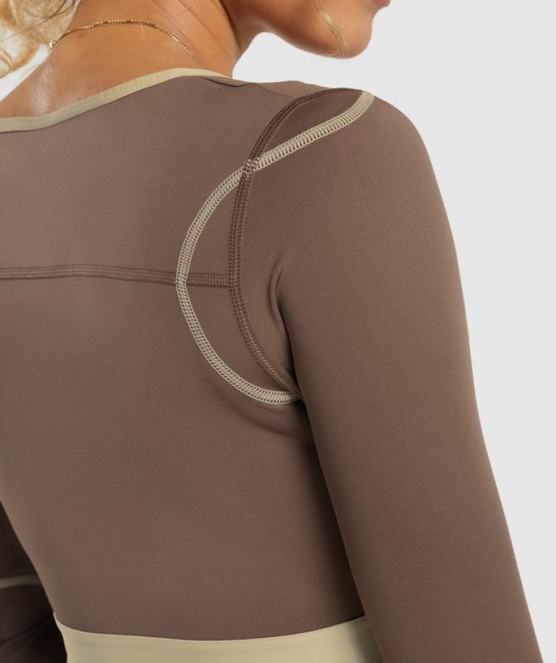 Crop Tops Gymshark Contrast Long Sleeve Crop Top Beige | BDFSL6190