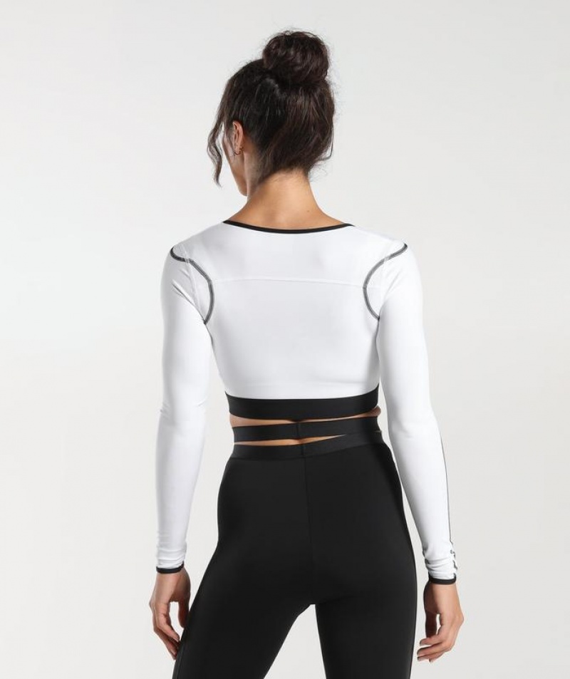 Crop Tops Gymshark Contrast Long Sleeve Crop Top Blancas | HJCXG5068