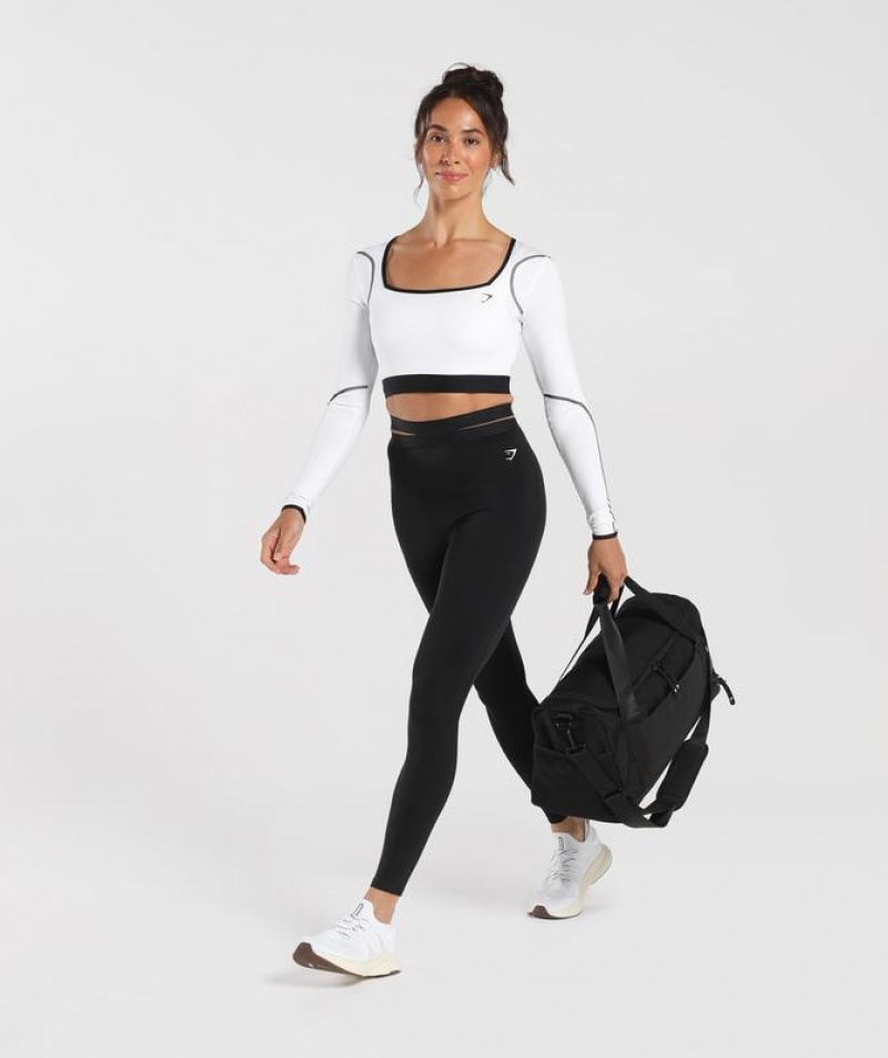 Crop Tops Gymshark Contrast Long Sleeve Crop Top Blancas | HJCXG5068