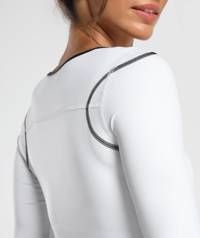 Crop Tops Gymshark Contrast Long Sleeve Crop Top Blancas | HJCXG5068