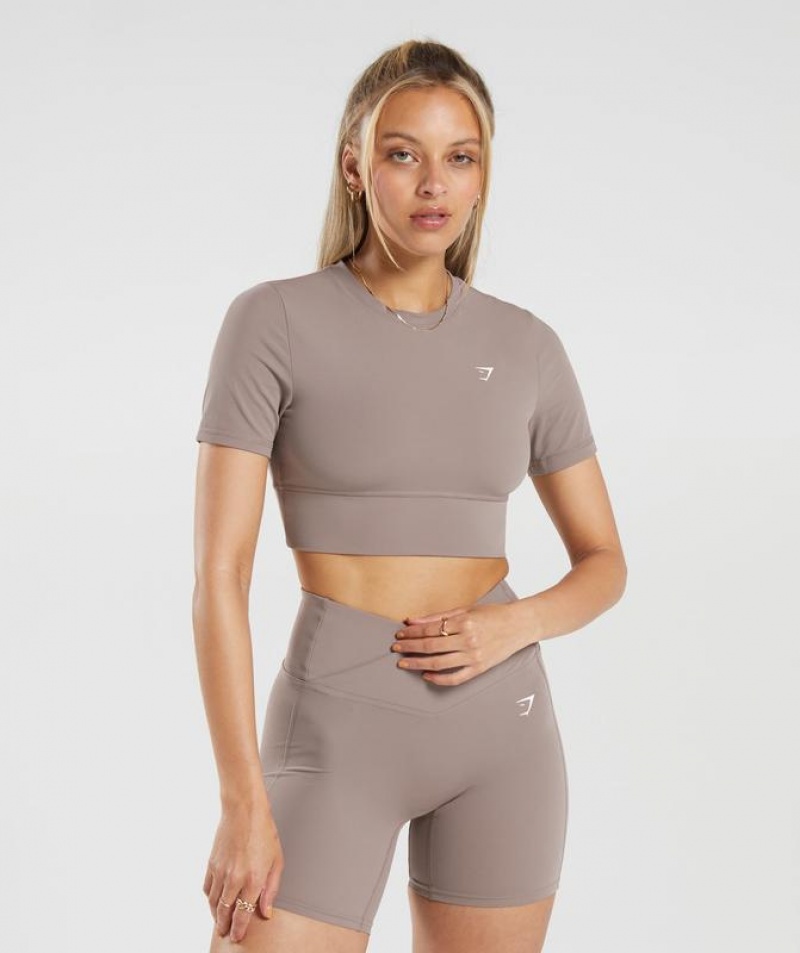 Crop Tops Gymshark Crossover Crop Top Washed Mauve | OWPXH4163