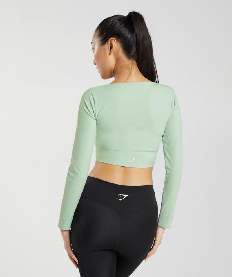 Crop Tops Gymshark Crossover Long Sleeve Crop Top Verde | XKWRC7821