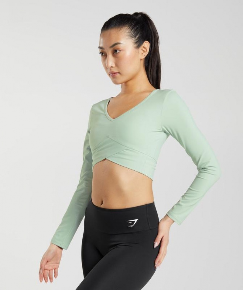 Crop Tops Gymshark Crossover Long Sleeve Crop Top Verde | XKWRC7821