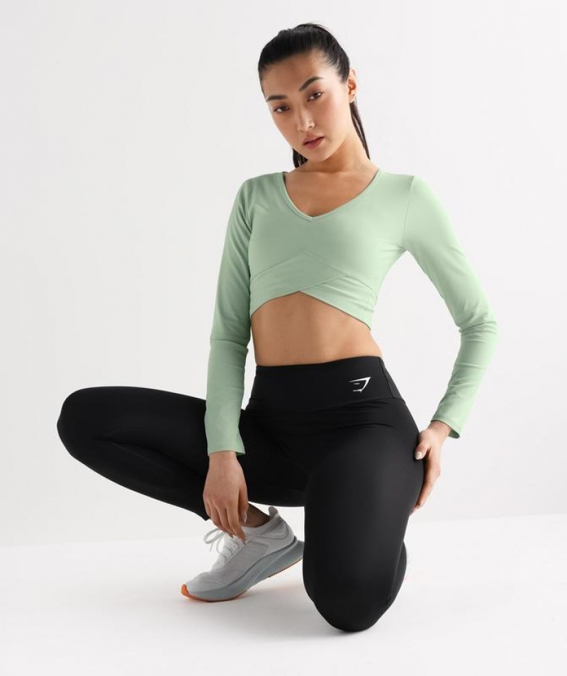 Crop Tops Gymshark Crossover Long Sleeve Crop Top Verde | XKWRC7821