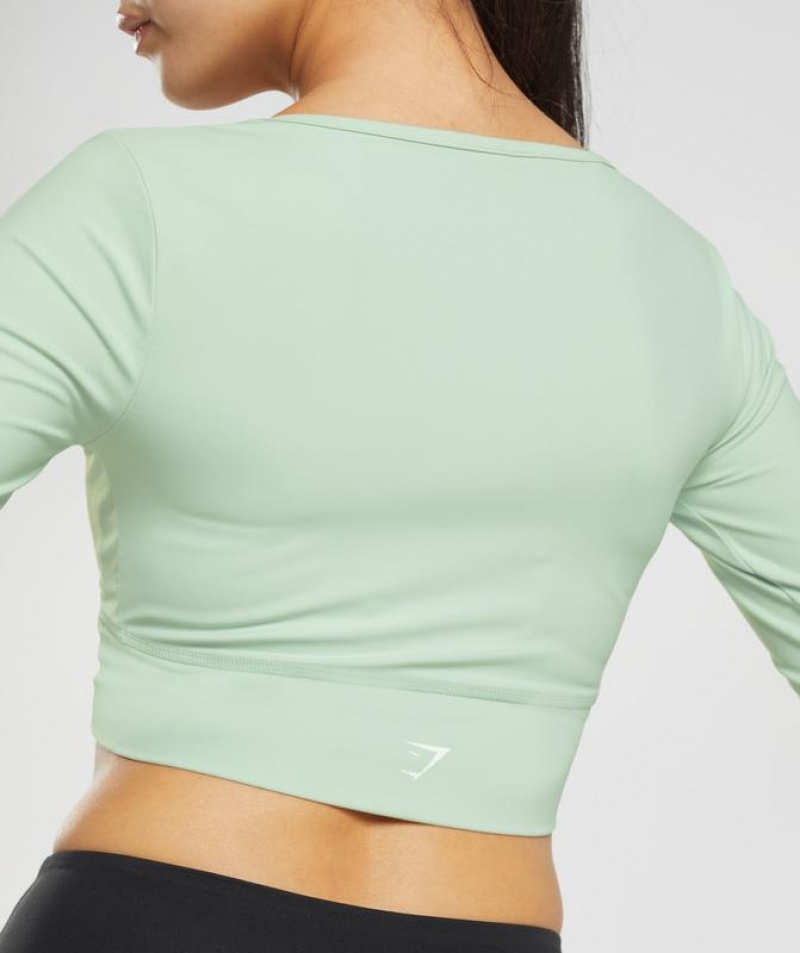 Crop Tops Gymshark Crossover Long Sleeve Crop Top Verde | XKWRC7821