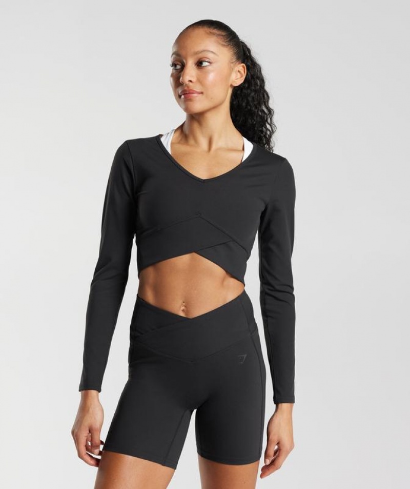 Crop Tops Gymshark Crossover Long Sleeve Crop Top Negras | ZIKPR6108