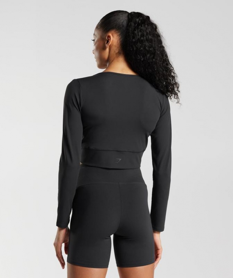 Crop Tops Gymshark Crossover Long Sleeve Crop Top Negras | ZIKPR6108