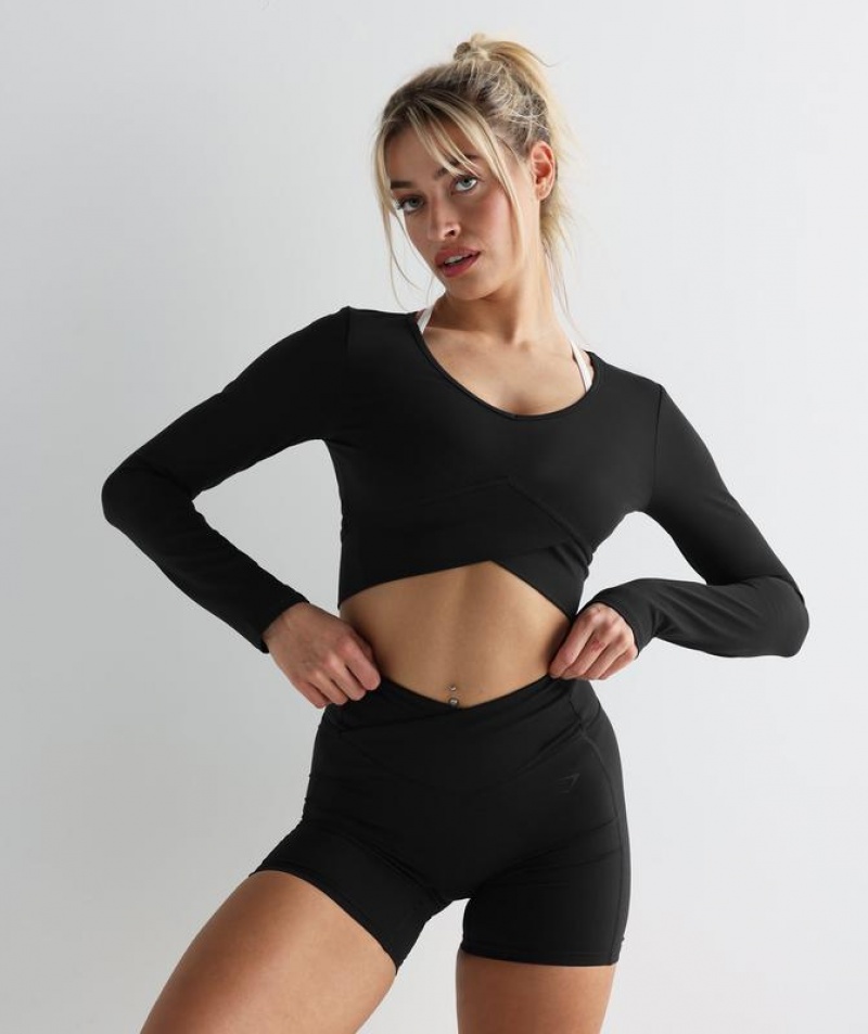 Crop Tops Gymshark Crossover Long Sleeve Crop Top Negras | ZIKPR6108