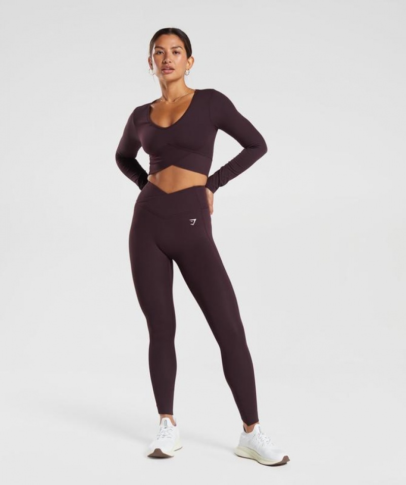 Crop Tops Gymshark Crossover Long Sleeve Crop Top Marrones | HLNKJ8351