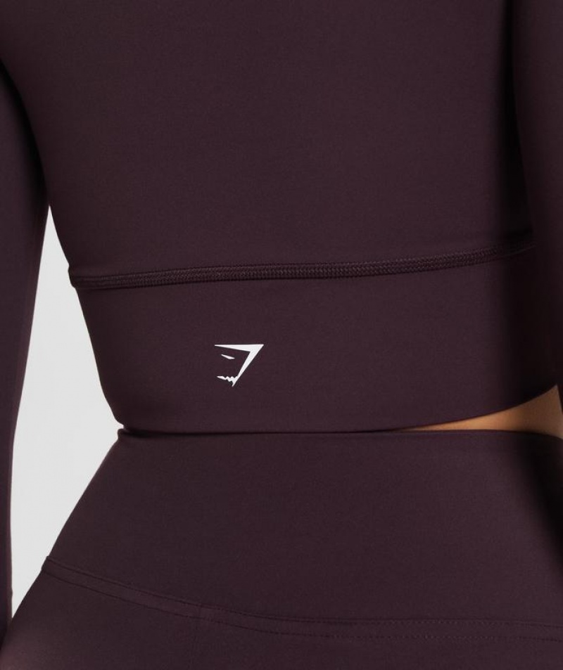 Crop Tops Gymshark Crossover Long Sleeve Crop Top Marrones | HLNKJ8351