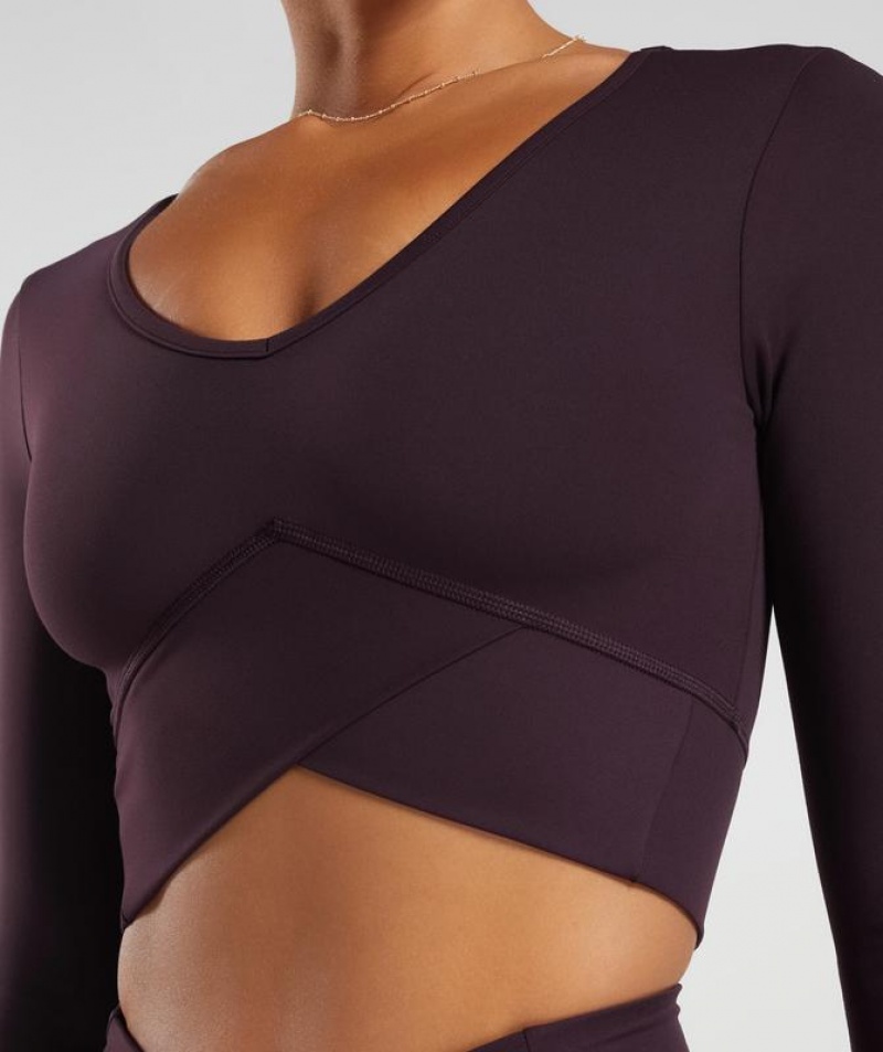 Crop Tops Gymshark Crossover Long Sleeve Crop Top Marrones | HLNKJ8351