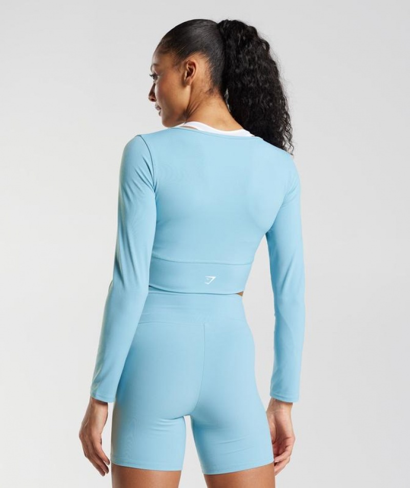 Crop Tops Gymshark Crossover Long Sleeve Crop Top Azules | INARC5124